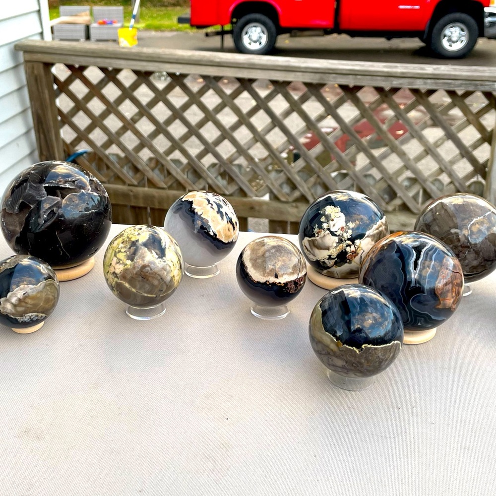 9 Volcanic Agate Healing Crystal Sphere Bundle
